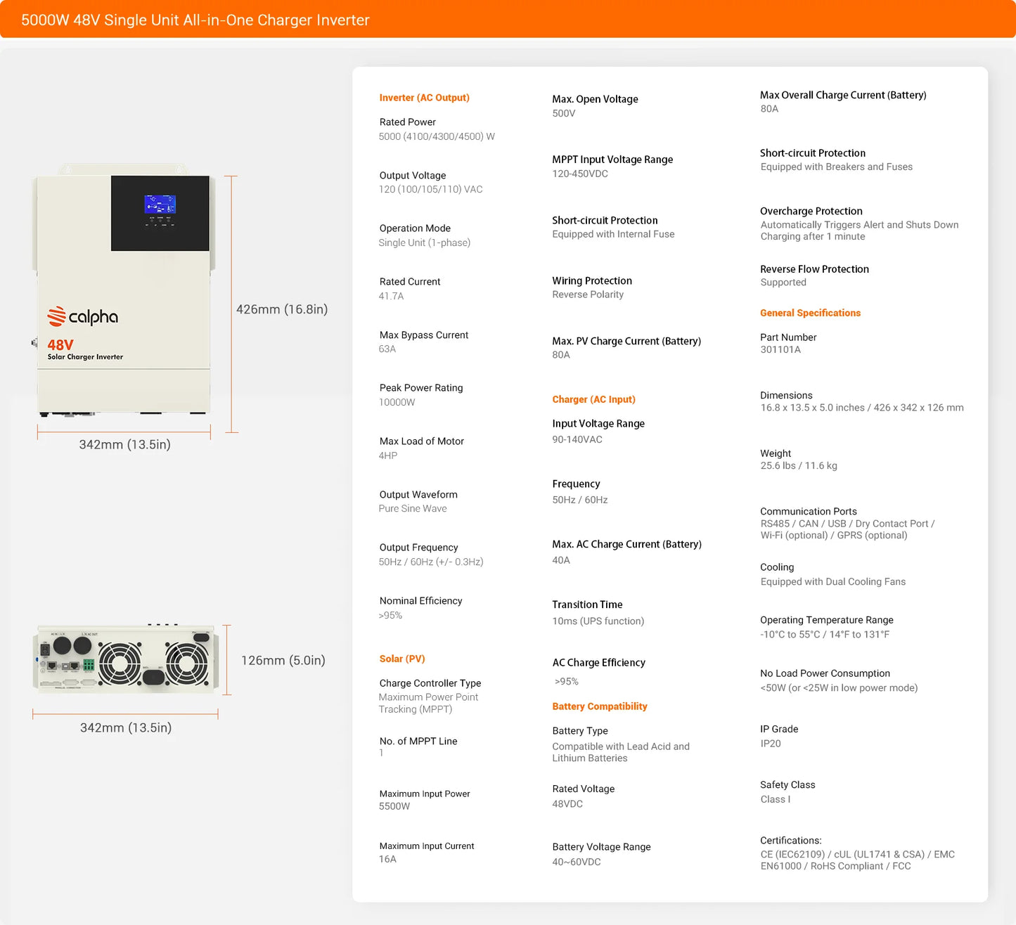 Calpha 4.8kW 25.6kWh Rigid Solar Panel Kits (5kW Inverter) CC2