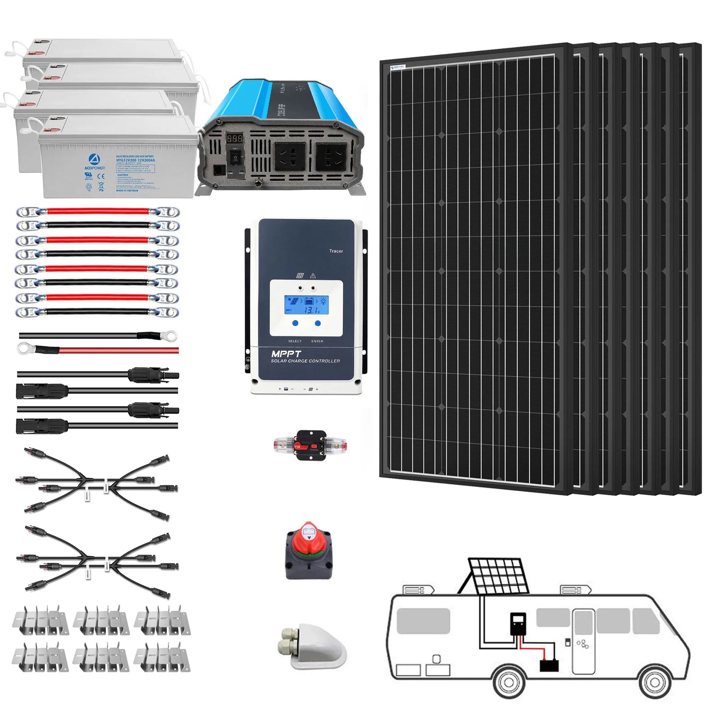 ACOPOWER 600W Mono Black RV Solar System HY-800AH3KW-600WMB
