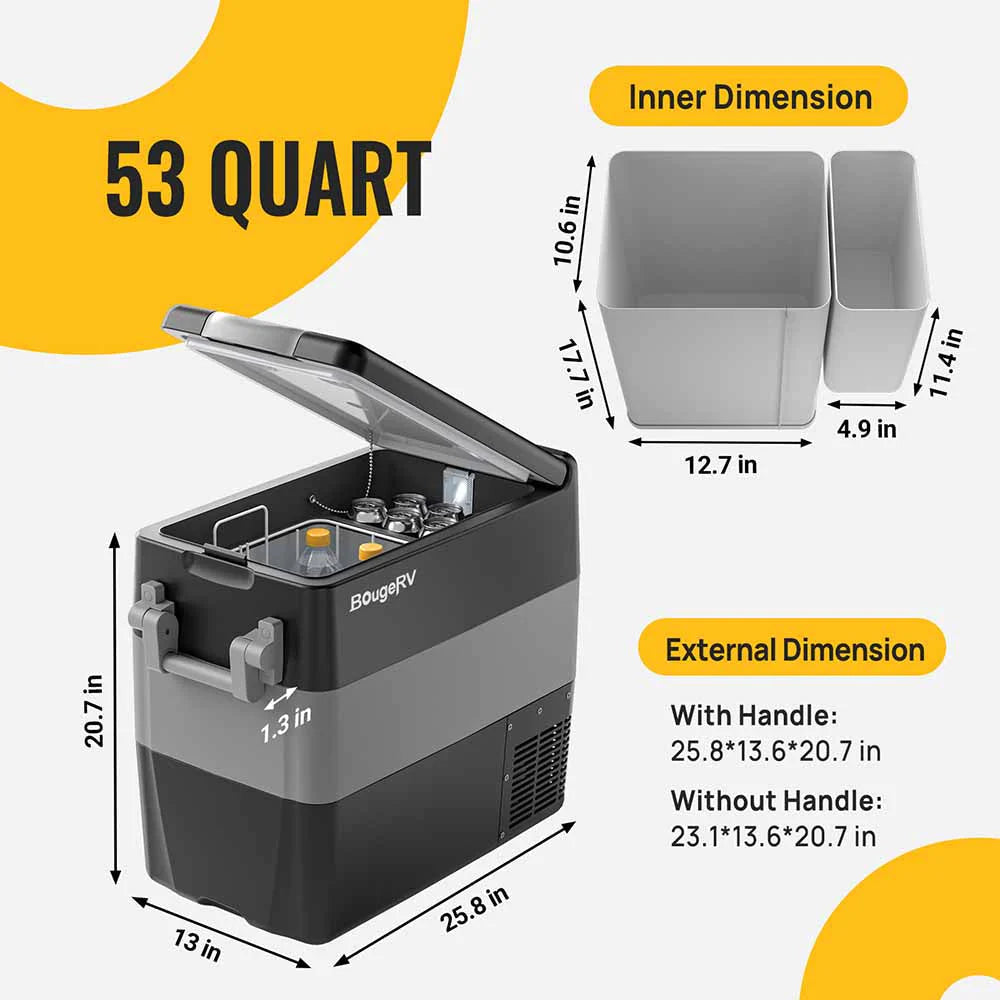 BougeRV 12V 53 Quart (50L) Portable Fridge Car Freezer A3001-00702