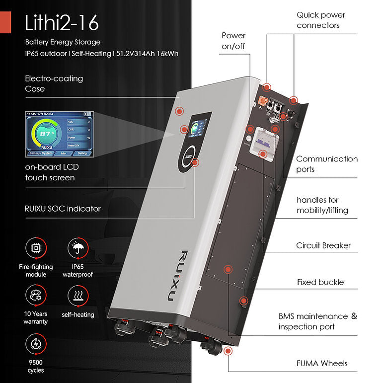 RUiXU | Lithi2-16 | 51.2V314Ah | 16kWh Battery Storage