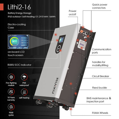 RUiXU | Lithi2-16 | 51.2V314Ah | 16kWh Battery Storage